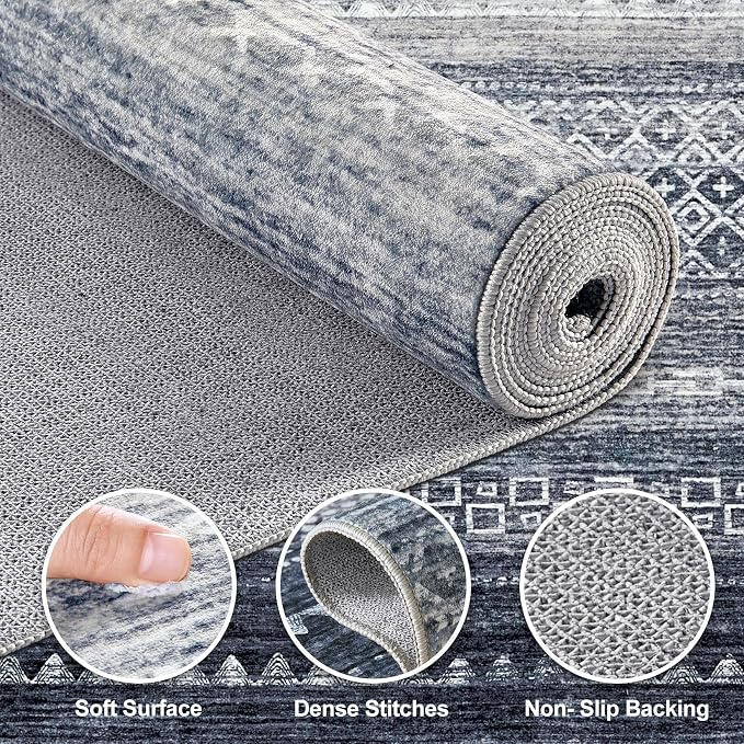 Nakagishi Area Rug Living Room Rugs: 3X8 Machine Washable Boho Large Neutral - Image 3