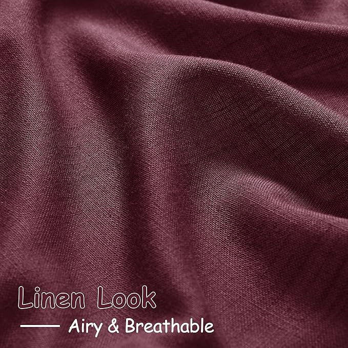Nanspring Burgundy Linen Curtains Semi Sheer 96 Inches Long 2 Panels Set - Image 5