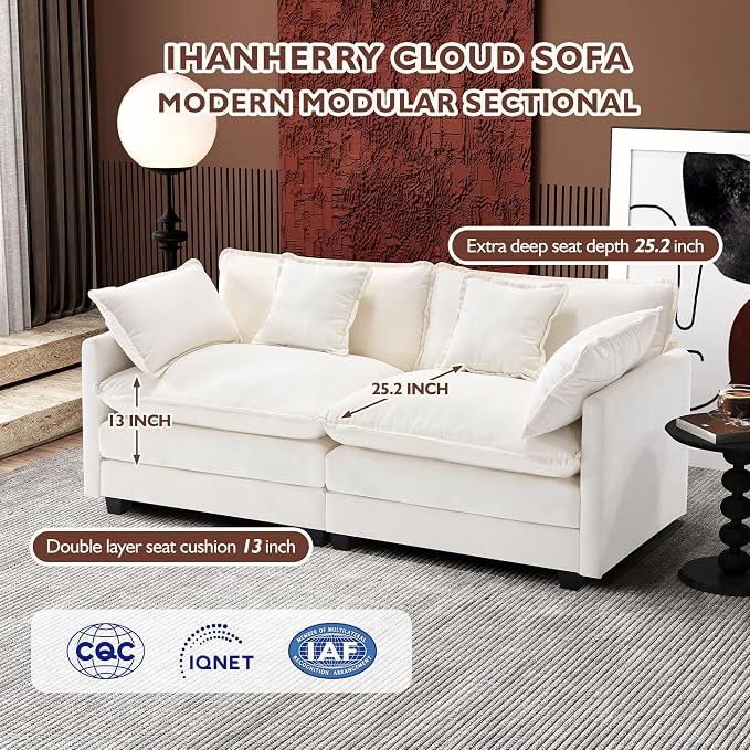 Ihanherry Cloud Sofa 77 Inch Loveseat, Modern Sectional Couch, 2-Seats Sofa - Image 3