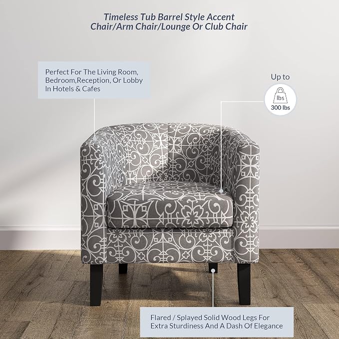 BELLEZE Accent Barrel Chair Set of 2, Linen Round Chair Club Tub Sofa Corner - Image 4