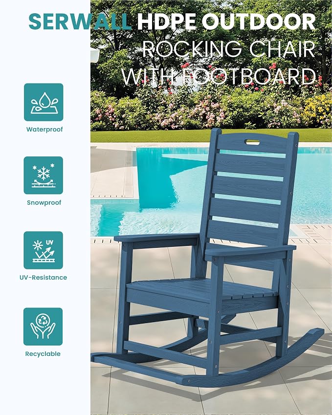 SERWALL Outdoor Rocking Chair Set of 4, Oversized HDPE Patio Rocking Chair - Image 4