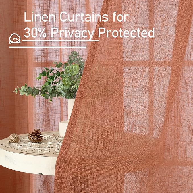 LAMIT 95 Inches Long Terracotta Linen Curtains - Image 5