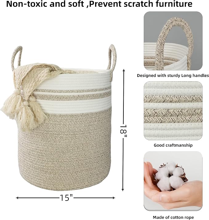 XUANGUO Cotton Rope Laundry Basket Hamper - Image 2