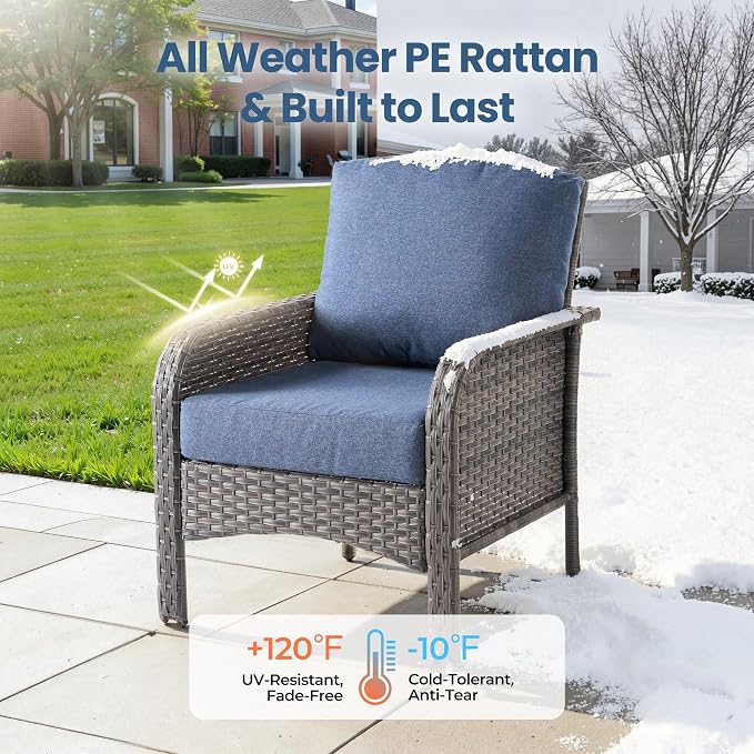 Weaxty Wicker Patio Furniture Set High Back Loveseat Sofa Couch Armchair Coffee - Image 8
