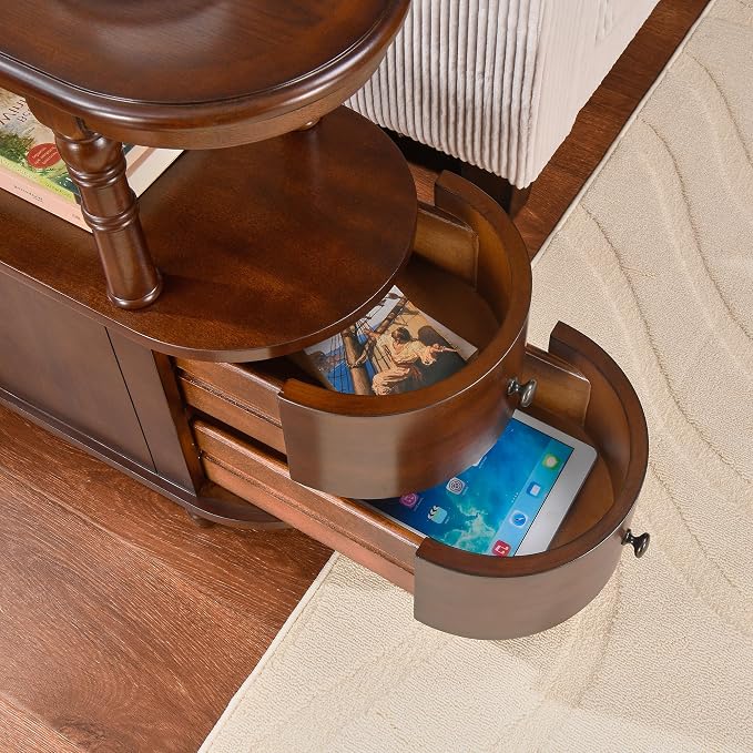 Narrow End Table Set of 2 with 2 Storage Drawers, Vintage Sofa Beside Table - Image 8