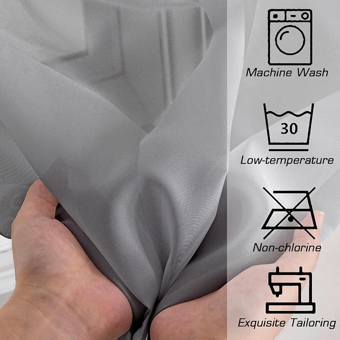 OWENIE Grey Sheer Curtains, Sheer Curtains 78 inches Long 2 Panels Set - Image 8