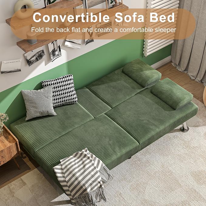 Shahoo Modern Upholstered Convertible Folding Futon Sofa Bed - Image 4