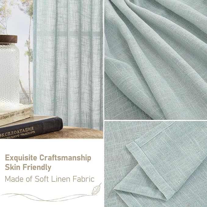 LAMIT 102 Inch Length Light Filtering Sheer Linen Curtains, Linen Textured Semi - Image 6