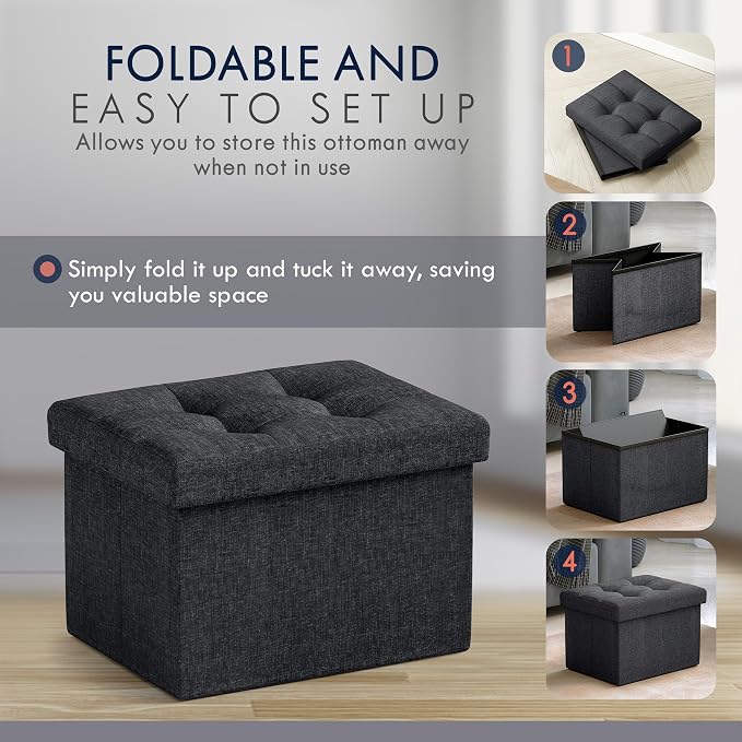 Ornavo Home Small Storage Ottoman, Foldable Collapsible Rectangle Linen Ottoman - Image 5