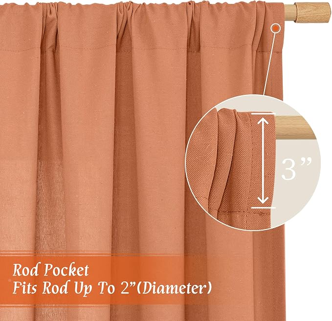 LAMIT Terracotta Linen Boho Curtains 84 inch Length 2 Panels, Light Filtering - Image 3
