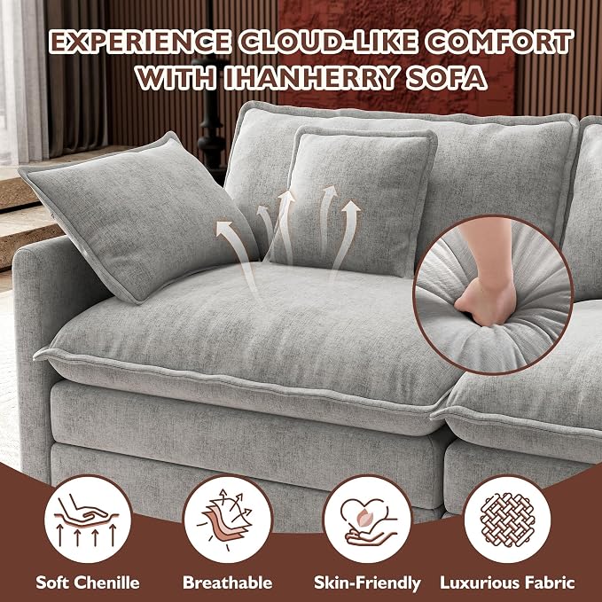 Ihanherry 114" V-Shaped Modern Sofa Modular Sectional Cloud Couch - Image 5