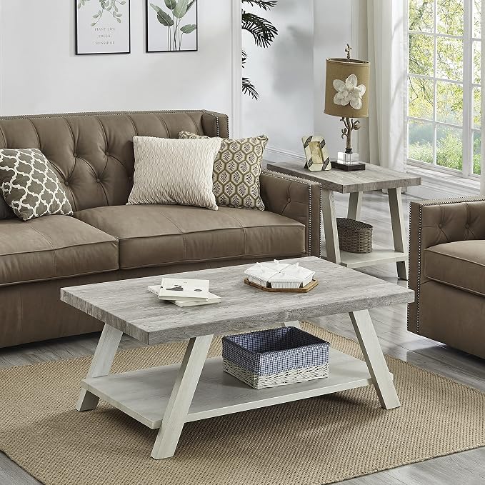 Roundhill Furniture Athens Contemporary 3-Piece Wood Shelf Coffee Table Set - Image 3