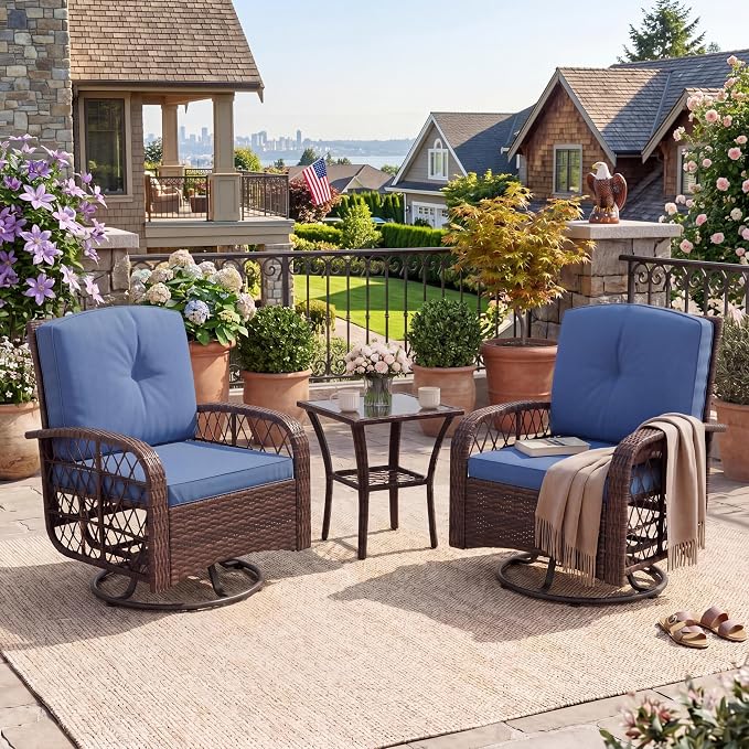 3-Piece Patio Furniture Set, 2 Swivel Rocking Chairs by GarveeHome