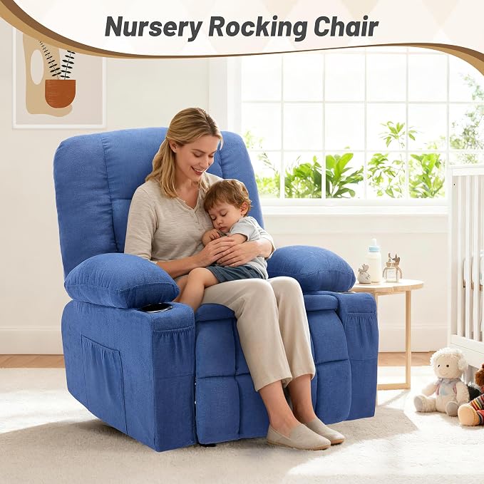 Rocker Recliner Chair with Massage and Heat, Nursery Rocking Chairs - Image 7