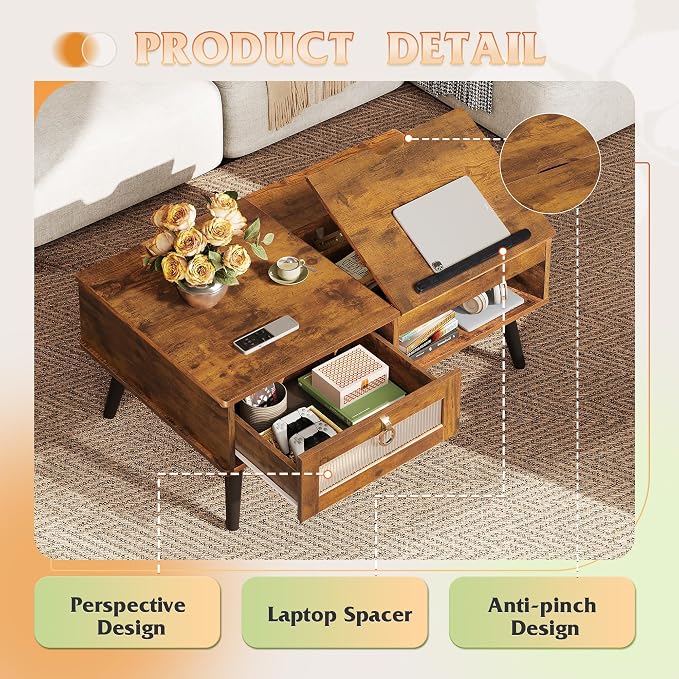 WLIVE Coffee Table, Lift Top Coffee Table - Image 6