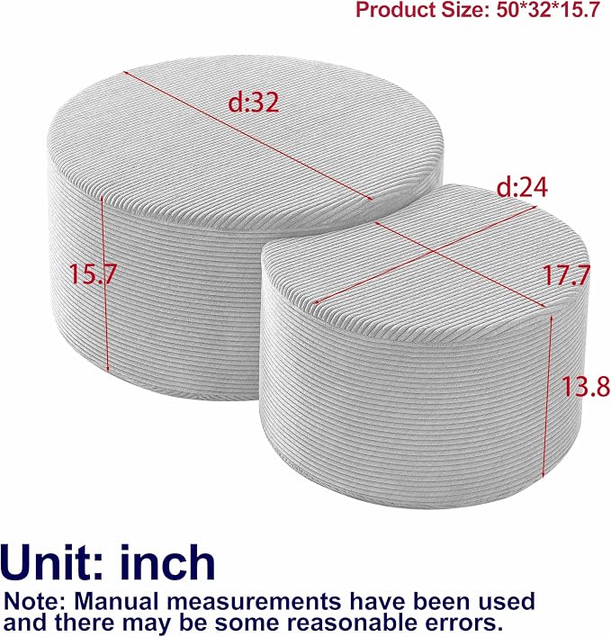 Modern Nesting Coffee Table Set of 2 in Beige, Upholstered Round Living Room - Image 2
