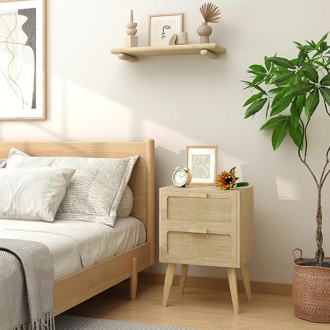 YAUKOMEL Rattan Nightstand, Wood End Table, Side Table - Image 8