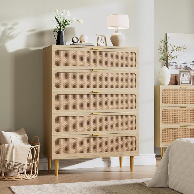 GarveeHome Rattan 5 Drawer Dressers by GarveeHome