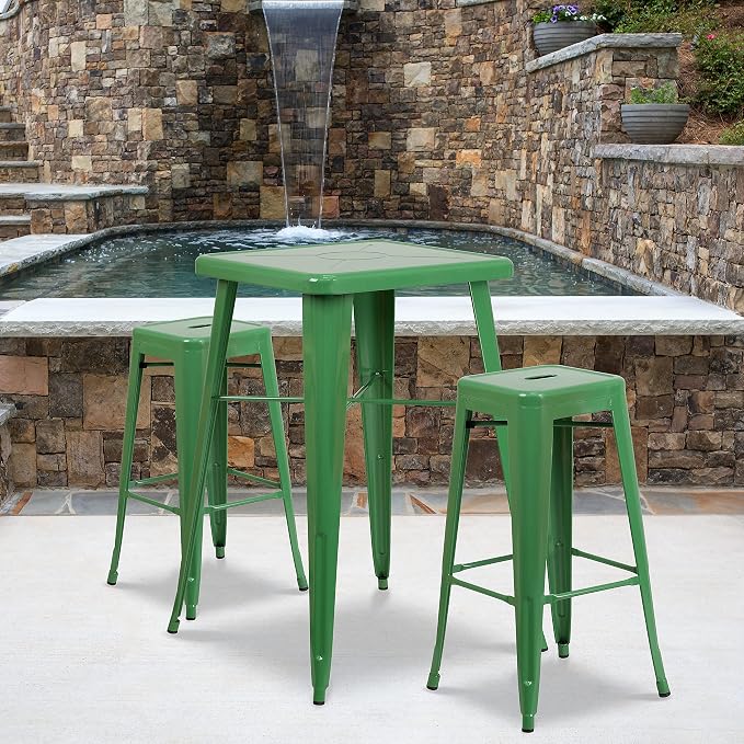 Flash Furniture Lily 4 Pack Commercial Grade 30" High Backless Green Metal - Image 2
