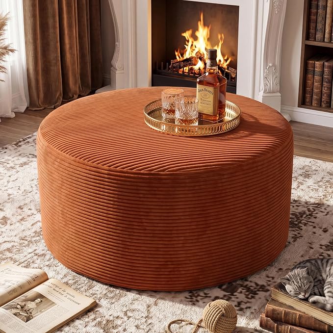 BSHOMGI Round Ottoman, Corduroy Ottomans Foot Stool, 27.5" Pouf Footstool - Image 9
