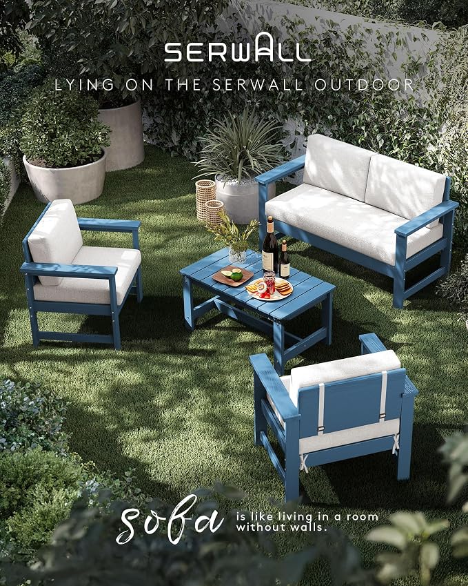 SERWALL 8 Pieces HDPE Outdoor Conversation Sofa Set - Image 7