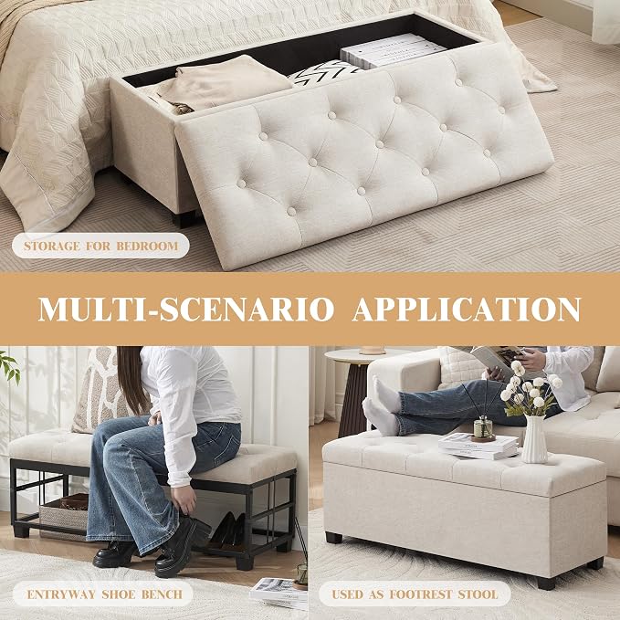 Mangodan 43 Inch Linen Storage Ottoman Bench, Foot Rest - Image 3