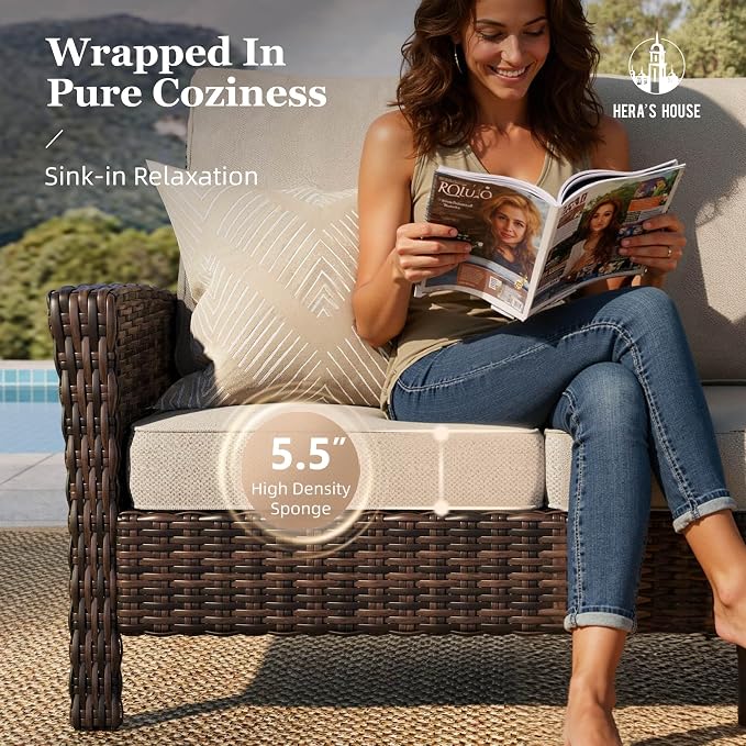 HERA'S HOUSE 7 Seats Patio Furniture Set, Outdoor Wicker Conversation Set - Image 3