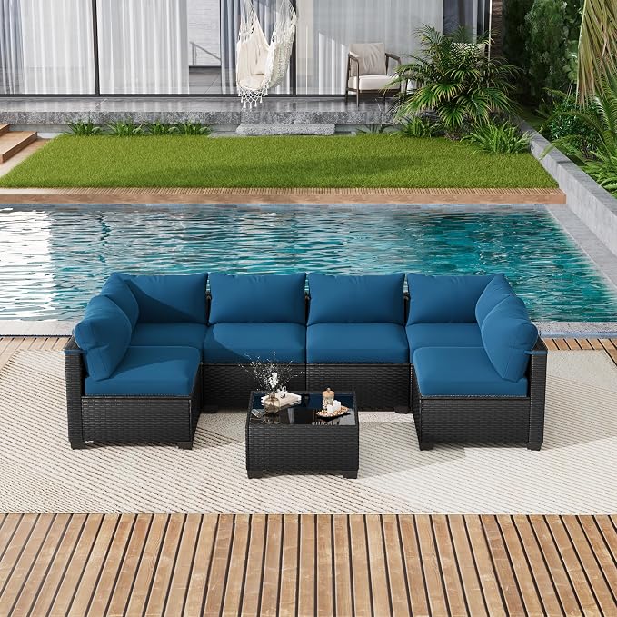 LOUVIXA 7 Piece Outdoor Patio Furniture Set, Outdoor Sectional Sofa, Wicker - Image 8