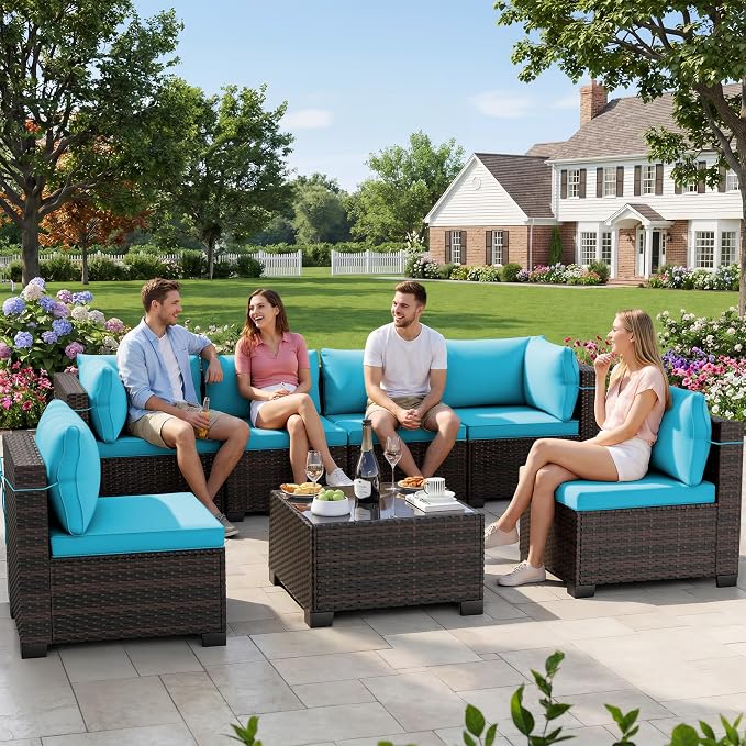 CHABATREE 7pcs Outdoor Patio Furniture Sets, Rattan Conversation Sectional Set - Image 7