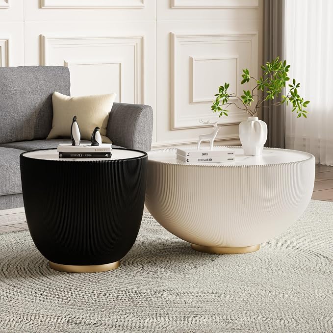 SSLine Bowl-Shape Coffee Table Set of 2 Modern Sintered Stone Top Nesting - Image 3