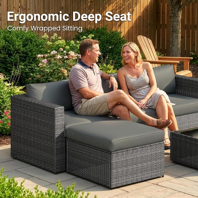 Wisteria Lane 5-Pieces Outdoor Patio Furniture Set, All Weather Wicker Rattan - Image 4