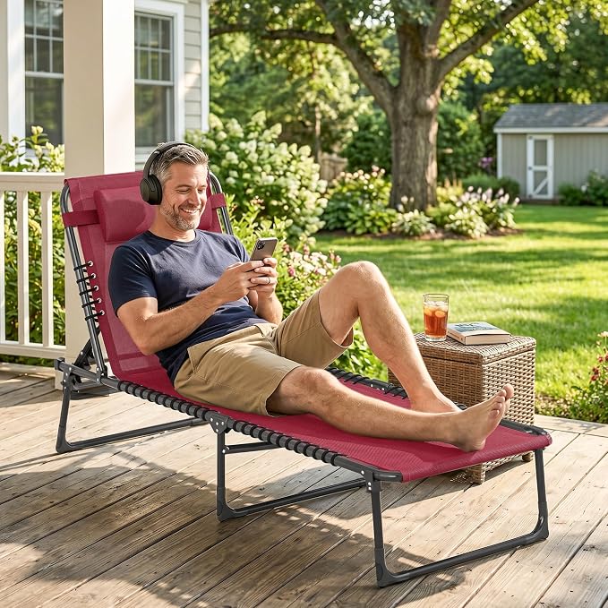Outsunny Folding Chaise Lounge Chair, Patio Sun Tanning Chair, Outdoor Chaise - Image 7