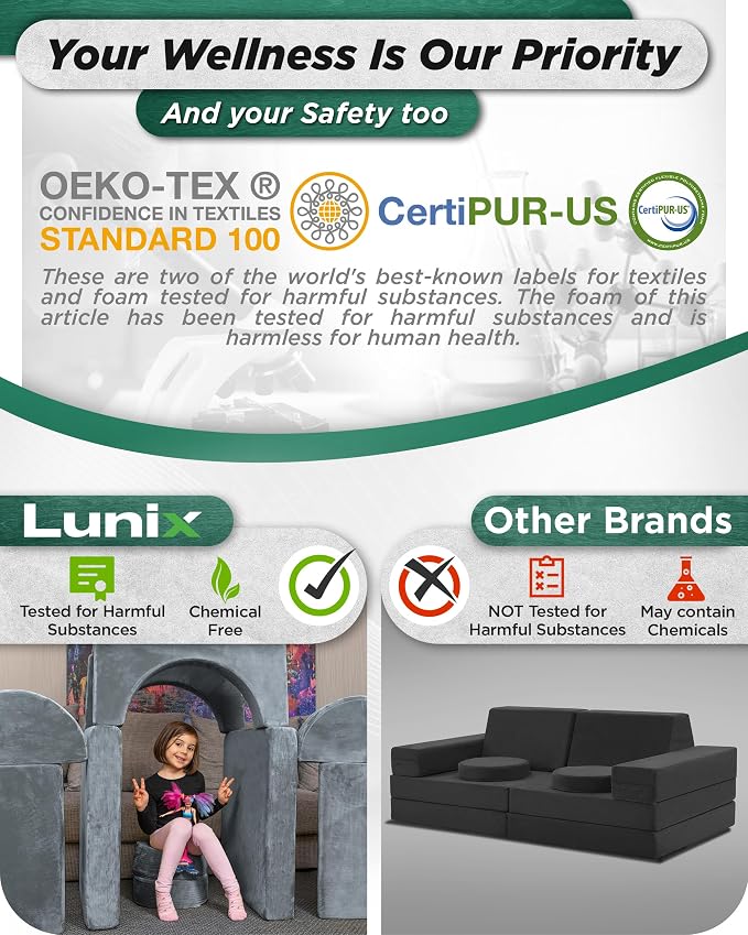 Lunix LX15 14pcs Modular Kids Play Couch, Design-Patent Child Sectional Sofa - Image 8