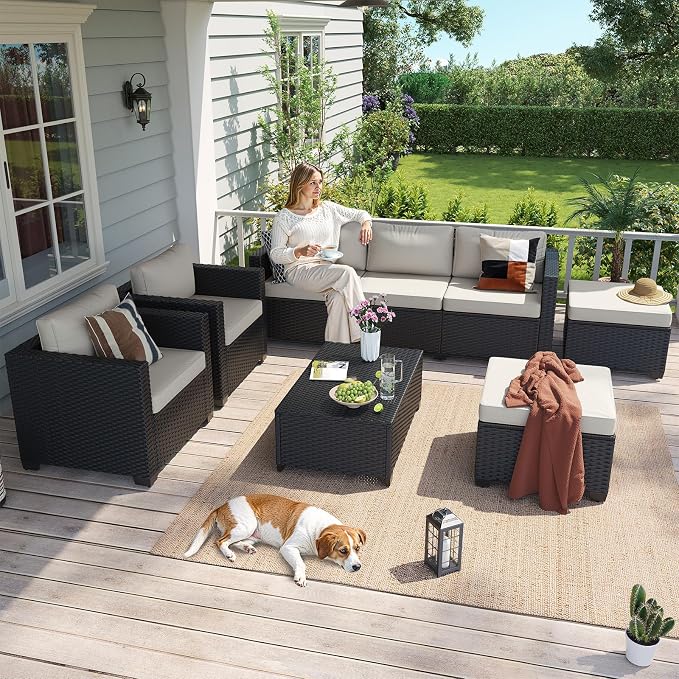 Aoxun 8 Piece Outdoor Patio Furniture Set 7 Seats, Outdoor Sectional - Image 2