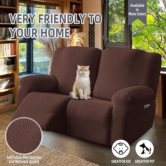Genina Recliner Loveseat Covers, Stretch Reclining Sofa Covers, 2 Seater Couch - Image 3