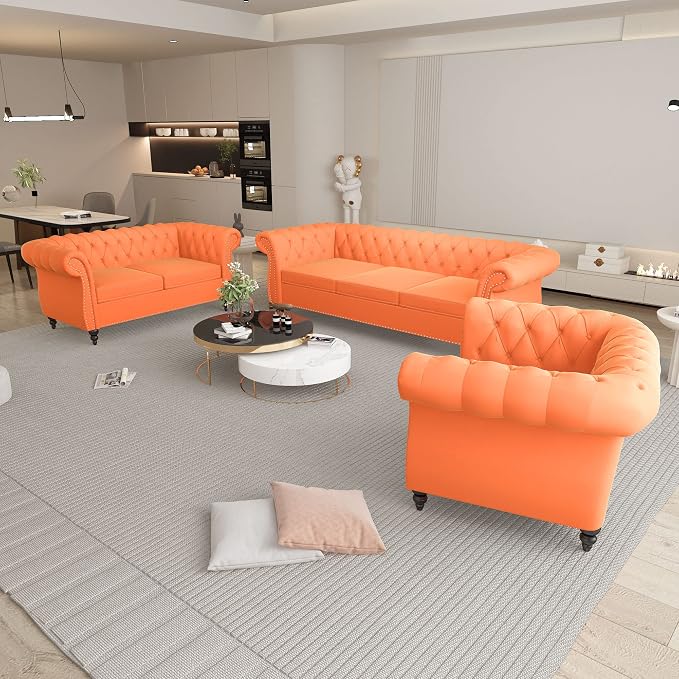 QHITTY 3 Piece Living Room Set, Sectional Chesterfield Sofa Chair Contemporary - Image 8