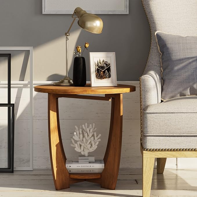 Round Farmhouse End Table for Small Spaces, French Country Accent Side Table - Image 5