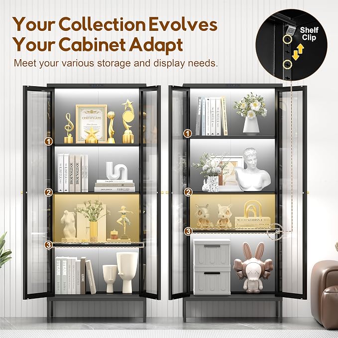 UNICOLY Display Cabinet with Glass Doors, Glass Display Cabinet with 8 Color - Image 7