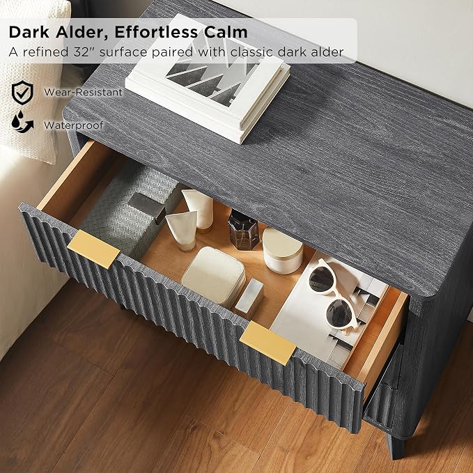 T4TREAM Fluted 3 Drawers Nightstand, Oversized Extra Large Modern Side Table - Image 4