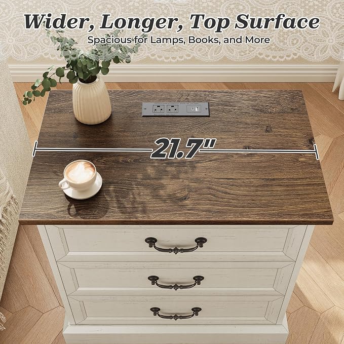 Huuger Nightstand with Charging Station, 3 Drawer Night Stand Set of 2 - Image 7