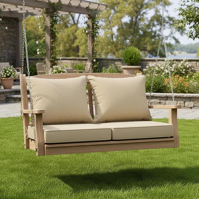 Summsun Outdoor Chair Cushions Set of 2, Faux Linen Patio Furniture Cushions - Image 2