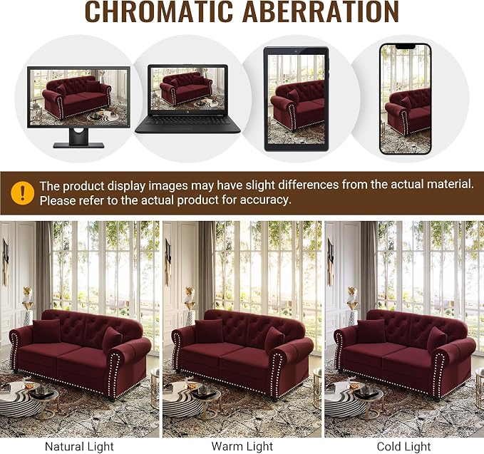 KEIKI 63" Velvet Chesterfield Sofa - Image 6