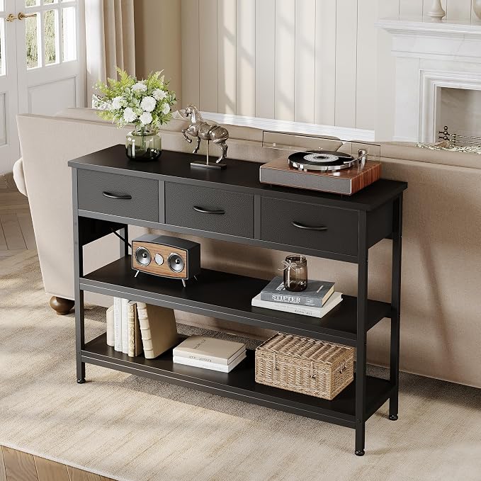 Lulive Entryway Table with Power Outlets, Console Table with 3 Fabric Drawers - Image 9