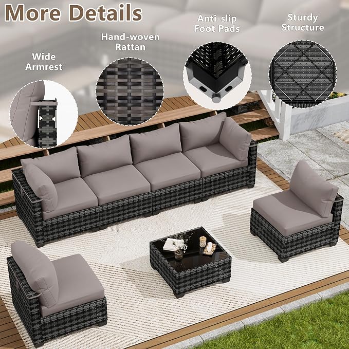 LOUVIXA 7 Piece Outdoor Patio Furniture Set, Outdoor Sectional Sofa, Wicker - Image 5