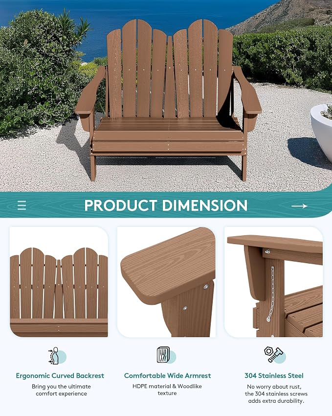 SERWALL 4 Pieces HDPE Patio Adirondack Chair Set, 2 Adirondack Chair - Image 8