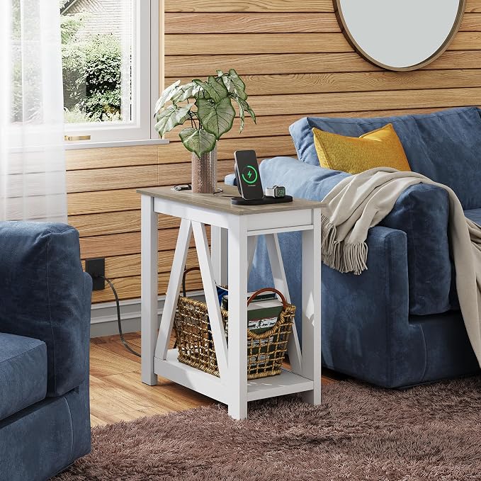 WLIVE Farmhouse End Table, Narrow Side Table - Image 2