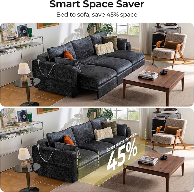 103" Electric Pull Out Sleeper Sofa Bed, 2in1 Convertible Power Extendable - Image 6