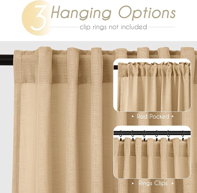 Tan Linen Curtains 90 inches Long - Image 2