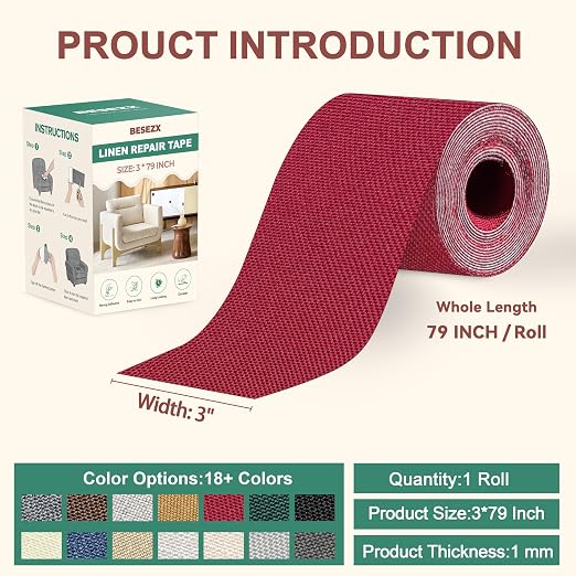 BESEZX Linen Fabric Repair Tape, 3x79 Inch Self Adhesive Repair Patches - Image 2