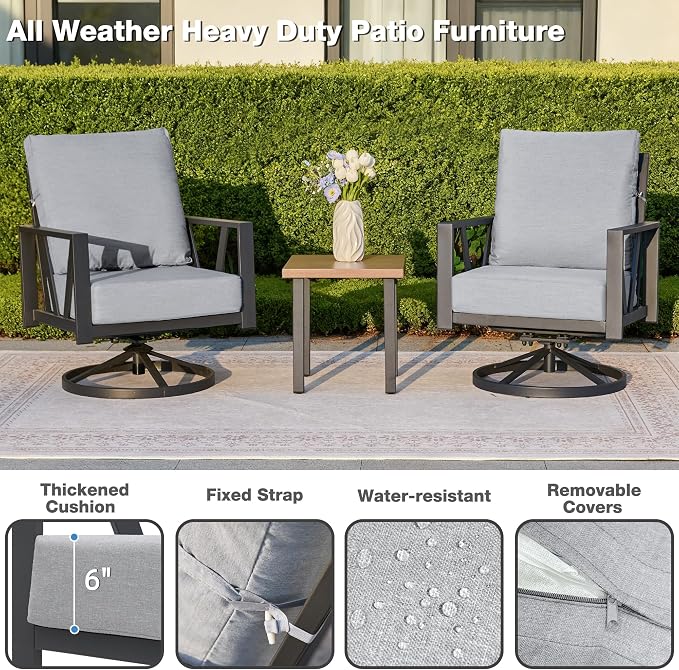 Outdoor Patio Swivel Rocking Chairs Set, Front Porch Furniture - Image 5